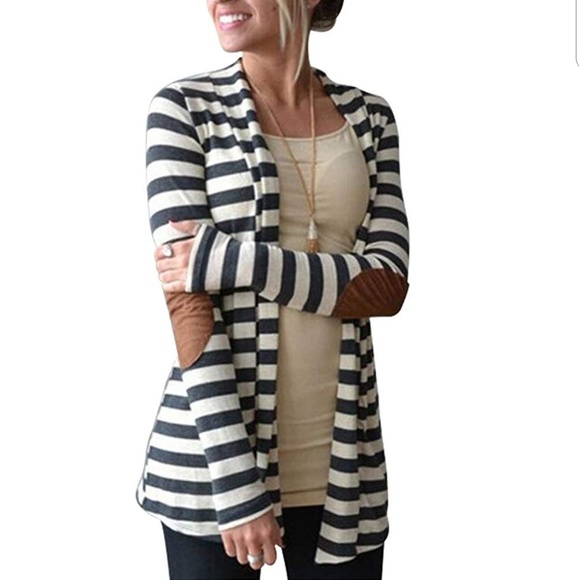 brandless Tops - Black & white striped cardigan with elbow patches